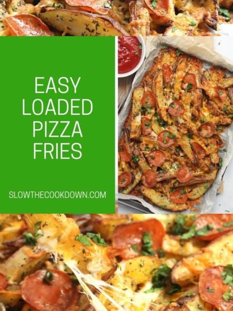 Pinterest graphic. Pizza fries with text.