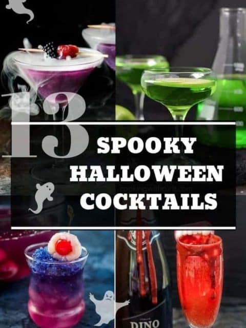 Pinterest graphic. Spooky halloween cocktails collage with text.