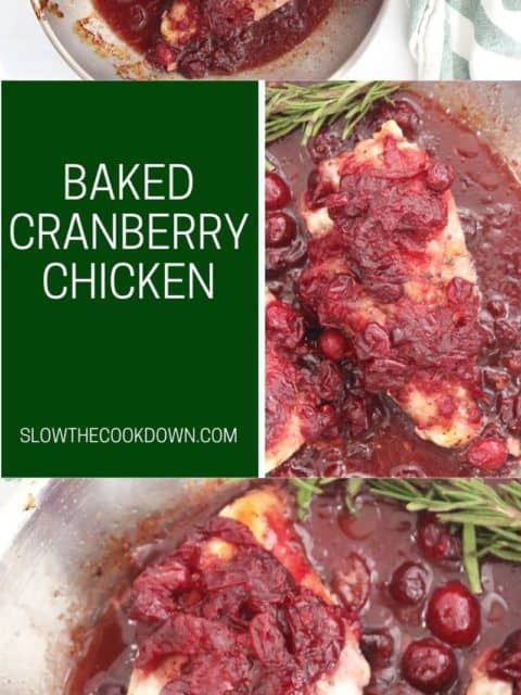 Pinterest graphic. Cranberry chicken breasts with text.