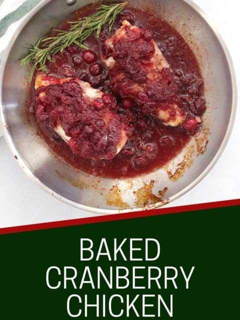 Pinterest graphic. Cranberry chicken breasts with text.