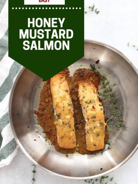 Pinterest graphic. Baked honey mustard salmon with text.