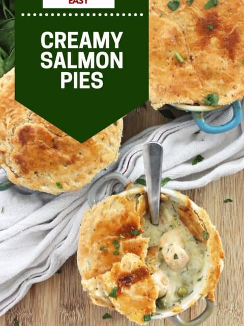 Pinterest graphic. Salmon pot pies with text.