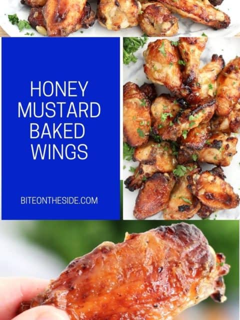 Pinterest graphic. Honey mustard chicken wings with text.