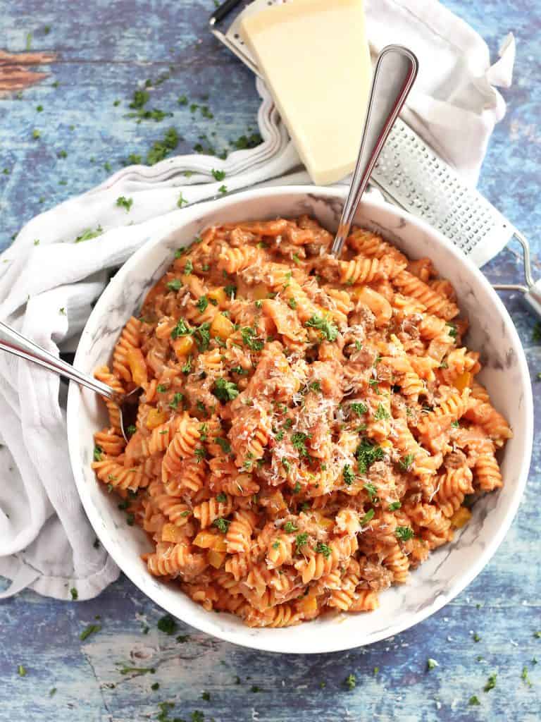 Creamy Goats Cheese Pasta with Beef Slow The Cook Down
