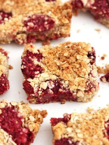 Oatmeal bar with raspberries.