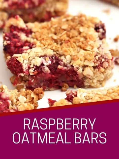 Pinterest graphic. Raspberry oatmeal bars with text.