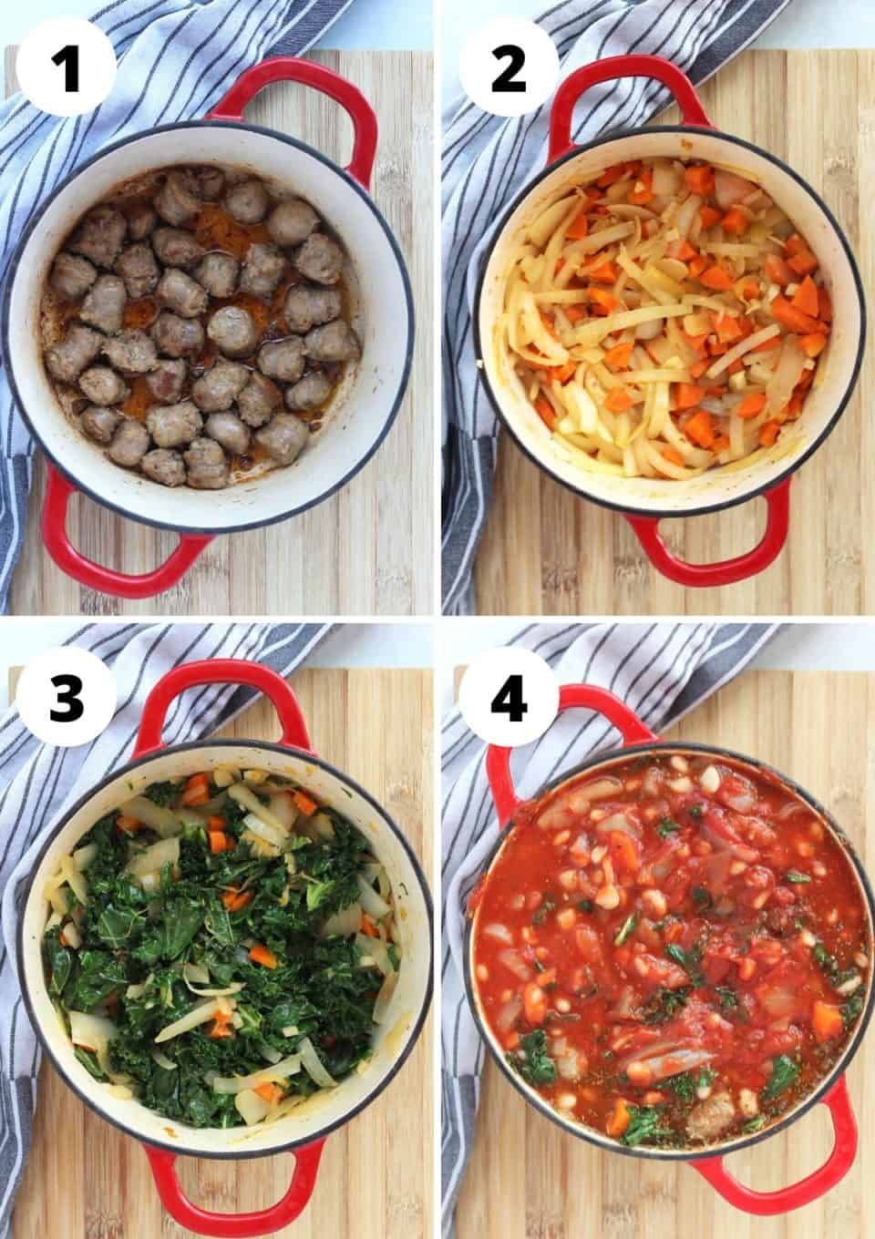 Four step by step photos to show how to make the soup.