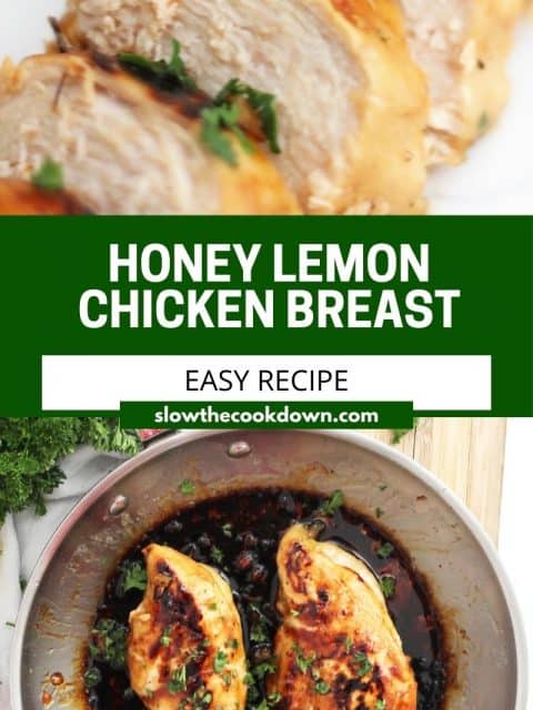 Pinterest graphic. Honey lemon chicken with text.