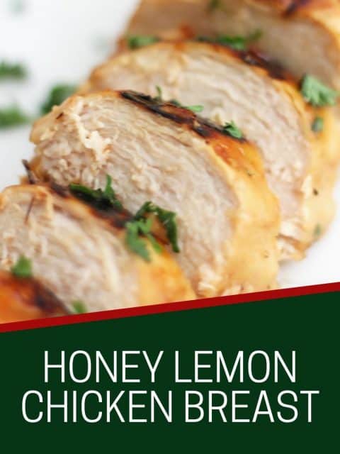 Pinterest graphic. Honey lemon chicken with text.