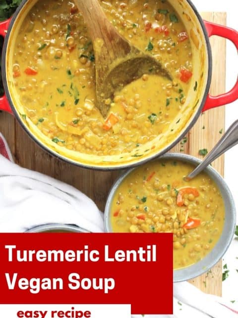 Pinterest graphic. Turmeric lentil soup with text