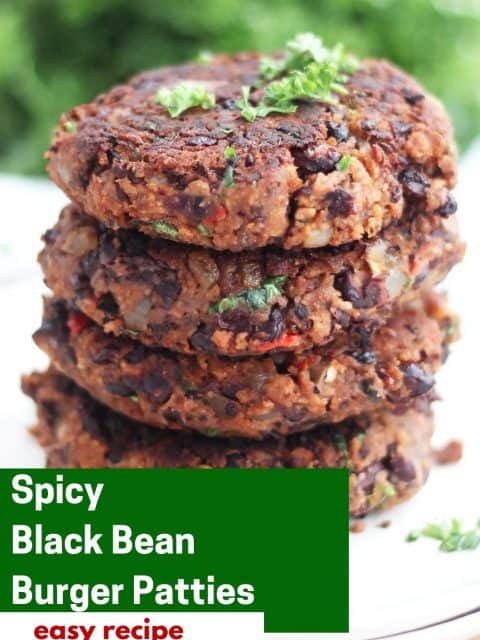 Pinterest graphic. Spicy black bean burgers with text.