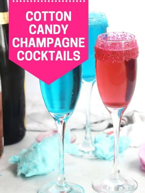 Pinterest graphic. Cotton candy champagne cocktails with text.