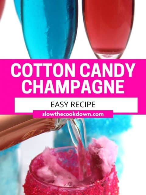 Pinterest graphic. Cotton candy champagne cocktails with text.