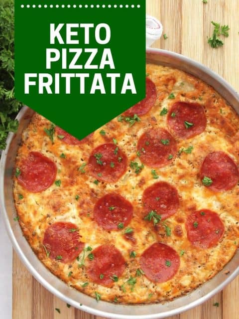 Pinterest graphic. Pepperoni pizza frittata with text.