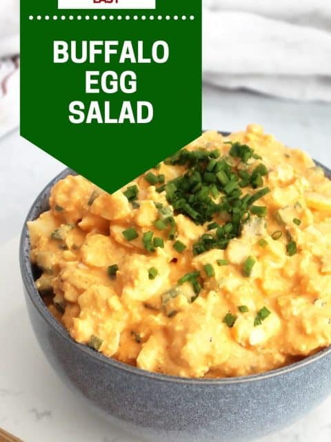 Pinterest graphic. Buffalo egg salad with text.