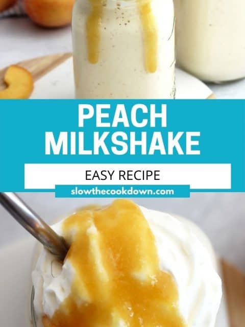 Pinterest graphic. Peach milkshake with text overlay.