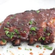 Close up of a rack of maple bbq ribs.