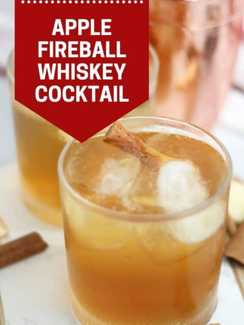 Pinterest graphic. Fireball whiskey cocktail with text overlay.