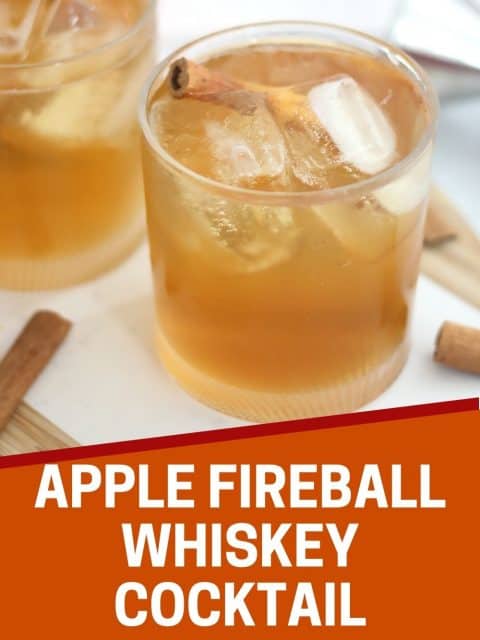 Pinterest graphic. Fireball whiskey cocktail with text overlay.
