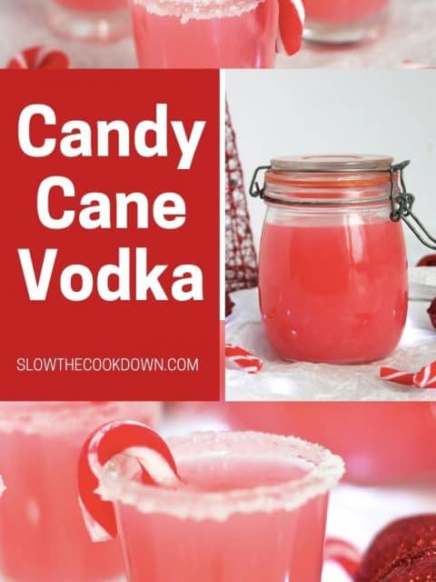 Pinterest graphic. Candy cane vodka with text overlay.