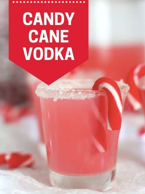 Pinterest graphic. Candy cane vodka with text overlay.