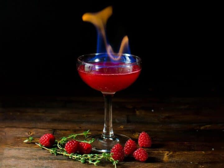Image for Flaming Dragon's Blood Cocktail (Thyme and Raspberry Daiquiri Cocktail)