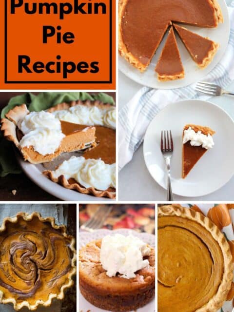 Collage of five pumpkin pie recipes with text overlay.