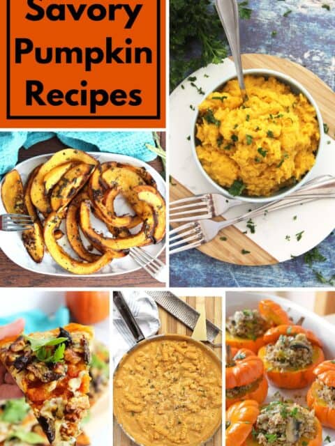 Collage of five pumpkin recipes with text overlay.
