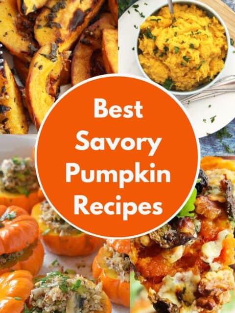 Collage of four pumpkin recipes with text overlay.