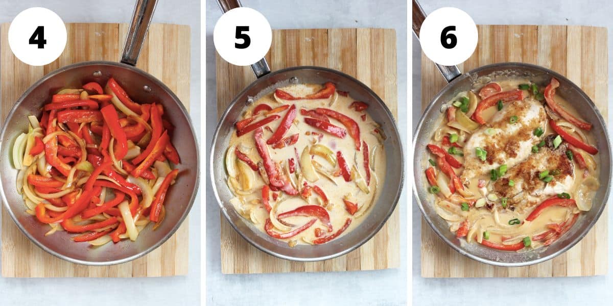 Three step by step photos to show how to make the chicken curry.