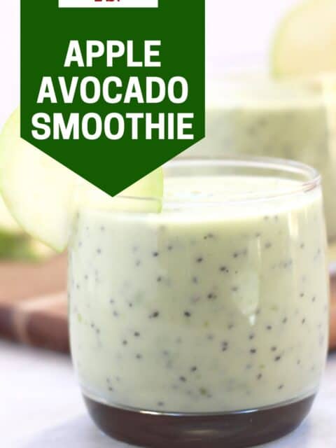 Pinterest graphic. Apple avocado smoothie with text overlay.