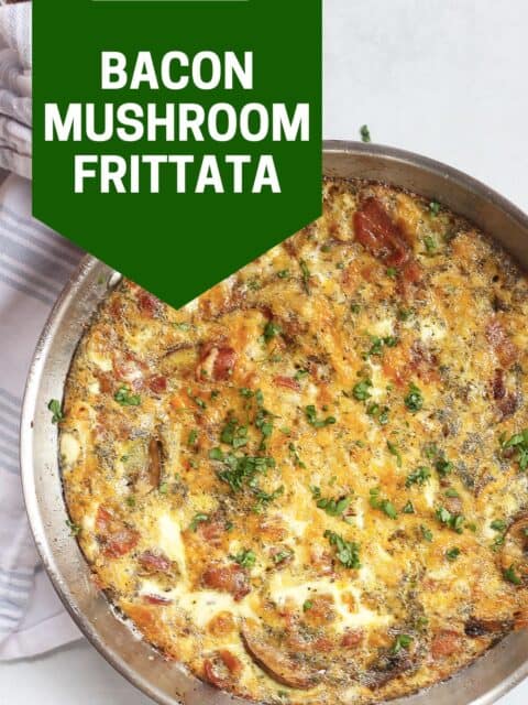 Pinterest graphic. Bacon frittata with text overlay.
