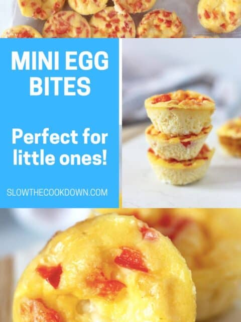 Pinterest graphic. Mini egg bites with text overlay.