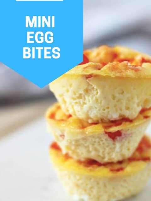 Pinterest graphic. Mini egg bites with text overlay.