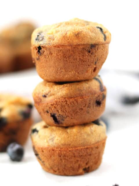 Three mini muffins stacked on top of each other