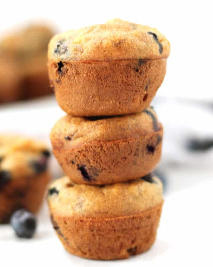 Three mini muffins stacked on top of each other