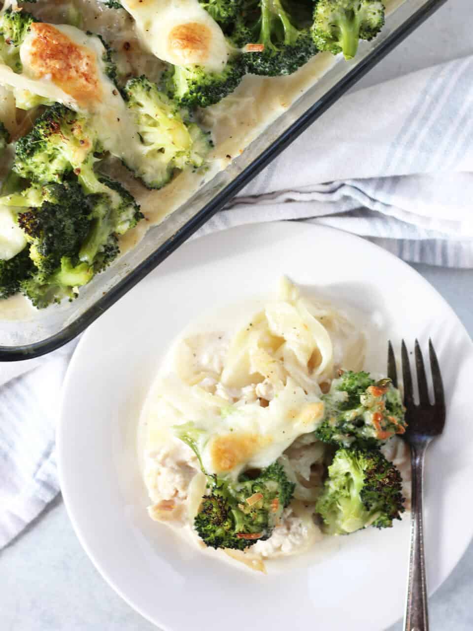 Casserole served on to a plate with a fork.
