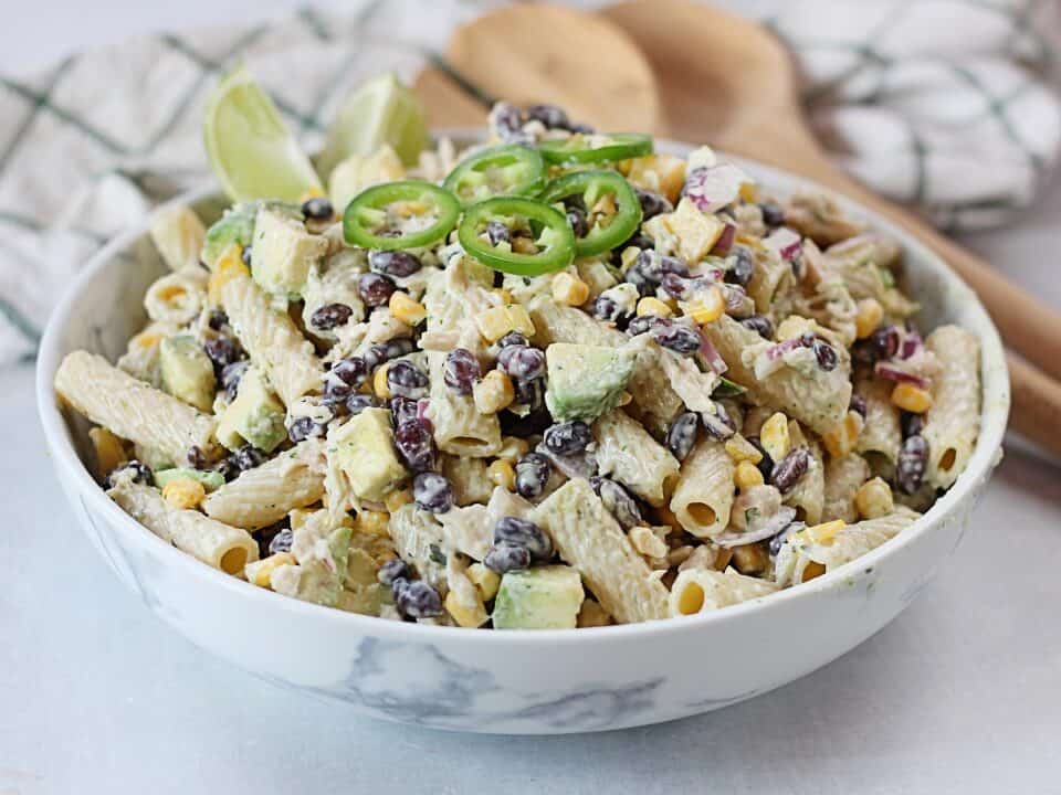 Southwestern pasta salad served in a large bowl.